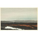 TAKAO TANABE, LOW TIDE / RATHTREVOR, 1990, colour woodblock, sight 17 ins x 26 ins; 43.2 cms x 66 cm