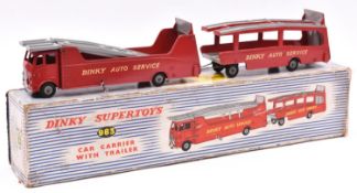 A Dinky Supertoys Car Carrier with Trailer (983). In red with grey ramps. In original box with