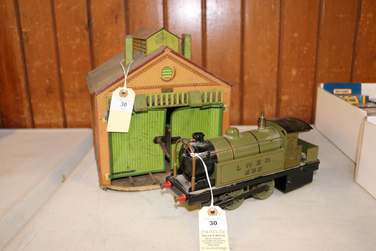 A Bowman O gauge live steam spirit fired 0-4-0T locomotive. LNER, 265, in olive green livery. Plus