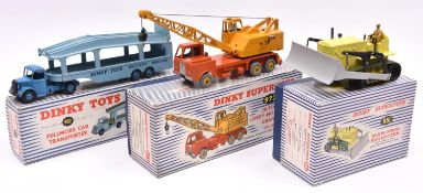3 Dinky Toys. A Pullmore Car Transporter (982). Bedford Tractor Unit in mid blue with light blue