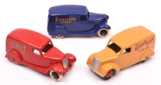 3 professionally restored Dinky Toys Delivery Vans. 2x 280 1st series. An example in bright red