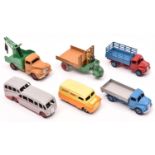 6 Dinky Toys. Bedford CA Van, in yellow and orange Dinky Toys livery. An Observation Coach in