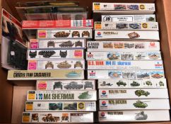 27x unconstructed plastic kits of Tanks and other military vehicles in mainly 1:72 scale by ESCI,