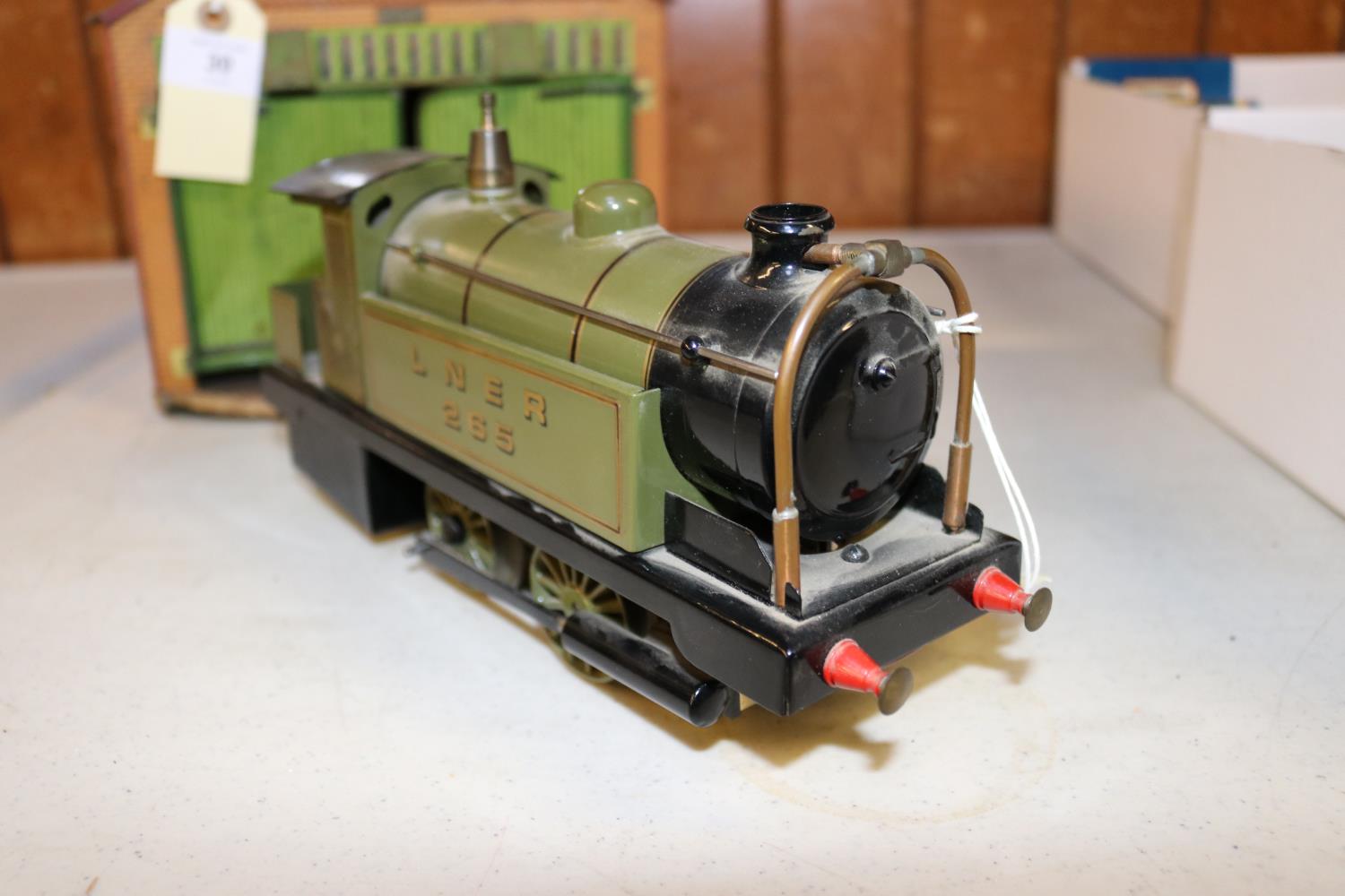 A Bowman O gauge live steam spirit fired 0-4-0T locomotive. LNER, 265, in olive green livery. Plus - Image 6 of 10