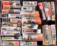 20x unconstructed plastic kits of Tanks and other military vehicles and figures in mainly 1:72 scale