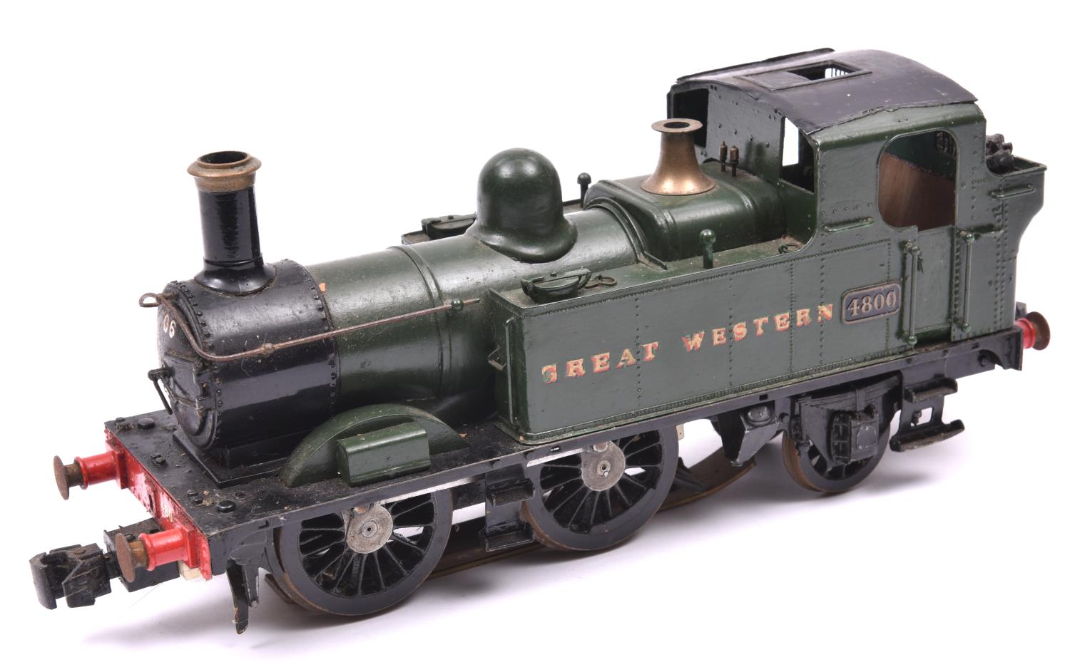 A Gauge One coarse scale GWR Class 14xx 0-4-2T locomotive for 3-rail running. A kit-built brass