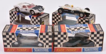 4x Tri-ang Scalextric 'Race Tuned' series slot cars. Team Car (C19) in white, RN5. Ford GT (C77)