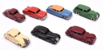 7 well restored Dinky Toys American Cars. Chrysler Airflow in cream. 4 39 Series- Buick in maroon,