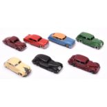 7 well restored Dinky Toys American Cars. Chrysler Airflow in cream. 4 39 Series- Buick in maroon,