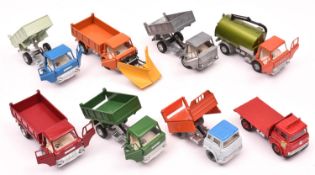 8 Dinky Toys/ 6x Ford D Series trucks, including 4x tippers, 3 well repainted, one still in-the-