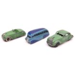 3 Dinky Toys. Streamlined Tourer 22g. In mid green with black smooth wheels and white tyres,