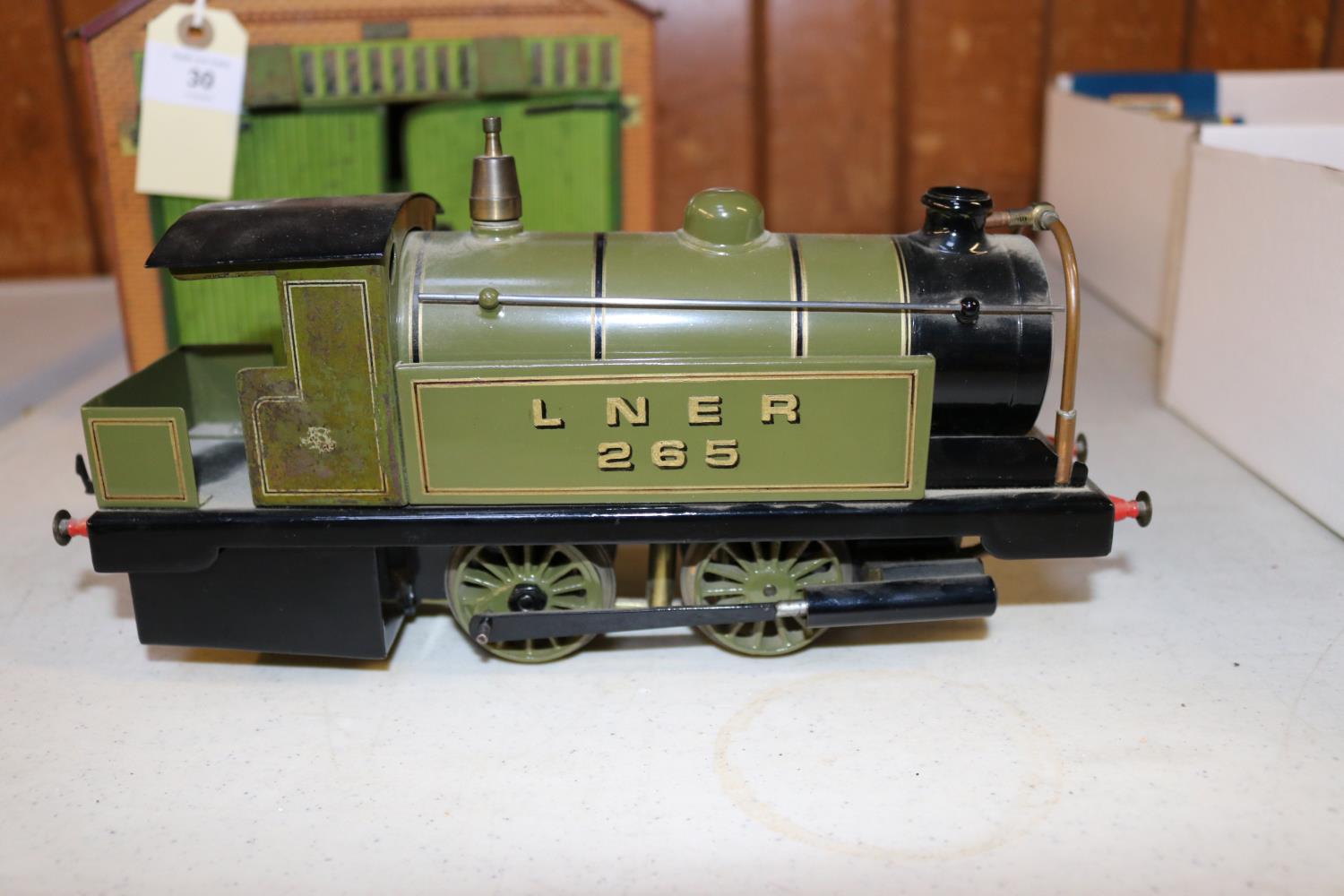 A Bowman O gauge live steam spirit fired 0-4-0T locomotive. LNER, 265, in olive green livery. Plus - Image 5 of 10