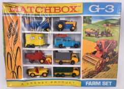 Matchbox Farm Set G-3. Comprising 8 items, a Ford Tractor with trailer, Safari Land Rover, horse