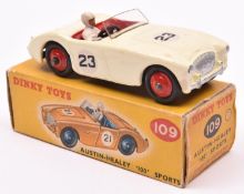 Dinky Toys Austin-Healey '100' Sports (109). An example in cream with red interior and wheels. RN23,
