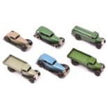 6 Dinky Toys. A Vauxhall 30d in green. 2x 36 series cars- Bentley 36b in grey and an Armstrong