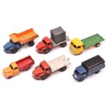 6 French Dinky Commercial Vehicles. 4 well repainted examples- Berliet Container Truck in Red