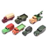 7 well restored Commercial Dinky Toys. Commer Breakdown Lorry in fawn with green body, red wheels.