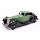 Dinky Toys 36d Rover. An example in dark green with black chassis, ridged wheels and black tyres.