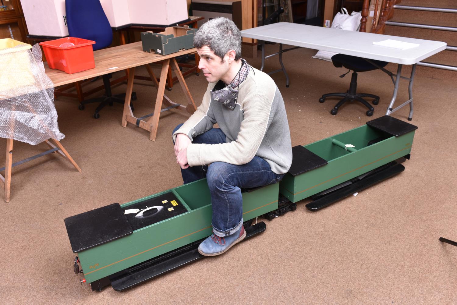 A 3.5 inch gauge 3-section train for ground level running. Well constructed wooden bodies and