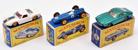 3 Matchbox Series. Ford G.T. Racer No.41. In white with blue/white stripes, RN6, red interior and