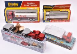 4 Dinky Toys. A.E.C. With Flat Trailer (915). Orange tractor unit with white trailer. Foden Fuel