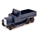 Dinky Toys Six Wheeled Transport Wagon 25s. An example in dark R.N. blue with black ridged wheels.