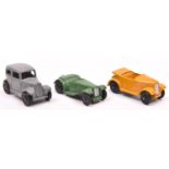 3 Dinky Toys 35 Series Cars. A Saloon Car 35a in grey. An Austin Seven Open Tourer 35d in deep