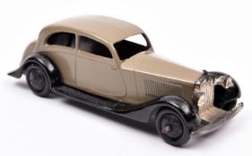 Dinky Toys 30b Rolls Royce. An example in fawn with black open chassis and smooth wheels and black