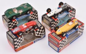 4x Tri-ang Scalextric slot cars, (3 from the 'Race Tuned' series). Ford Mirage (C15) in green,