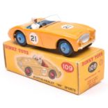 Dinky Toys Austin-Healey '100' Sports (109). An example in deep yellow with mid blue interior and