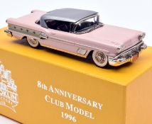 Brooklin 1958 Pontiac Bonneville Sport Coupe Hardtop. In pale pink with silver grey roof with