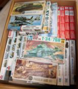 27x unconstructed plastic kits of Military Tanks in mainly 1:72 scale by ESCI, Airfix, Heller,