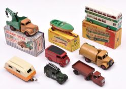 8 Dinky Toys. Commer Breakdown Lorry (430). In tan and mid green, with red wheels. A Healey Sports