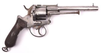 A Belgian 6 shot 9mm Fraikin double action closed frame pinfire revolver, c 1865, round barrel