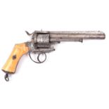 A Belgian 6 shot 12mm Lefaucheux-Jansen double action closed frame pinfire revolver, number 10471, c