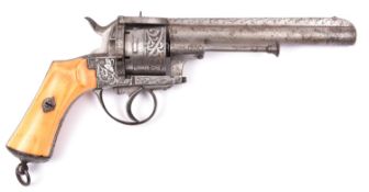 A Belgian 6 shot 12mm Lefaucheux-Jansen double action closed frame pinfire revolver, number 10471, c