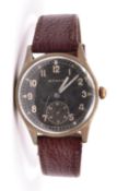 DH marked Buren wristwatch. Serial D 24394 H. Plated case, almost all plating worn away, pitting