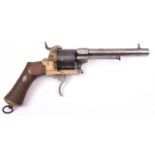 A German 6 shot 12mm Lefaucheux double action pinfire revolver, number 18868, c 1865, round barrel