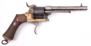 A German 6 shot 12mm Lefaucheux double action pinfire revolver, number 18868, c 1865, round barrel