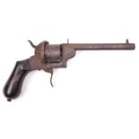 A Belgian 6 shot 9mm Arendt double action pinfire revolver, number 3936, c 1865, sighted octagonal