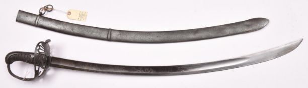 A composite 1796 type cavalry officer’s sword, the 32” engraved, blued and gilt blade and steel