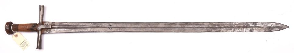 A 19th century Sudanese sword kaskara, DE blade 36" with double crescent marks on each side, the