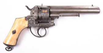 A Belgian 6 shot 12mm Lefaucheux-Jansen double action closed frame pinfire revolver, number