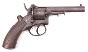 A German 6 shot 7mm double action closed frame pinfire revolver, c 1865, octagonal barrel 100mm, the