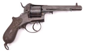 A 6 shot 9mm double action closed frame pinfire revolver, c 1868, octagonal barrel 127mm, the barrel