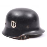A Third Reich Civil Police steel helmet, with smooth black finish, leather liner with top pad,