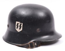 A Third Reich Civil Police steel helmet, with smooth black finish, leather liner with top pad,