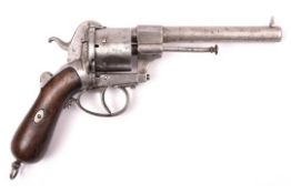 A Belgian made 6 shot 12mm double action military pinfire revolver, c 1860, number 801, round barrel
