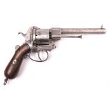 A Belgian made 6 shot 12mm double action military pinfire revolver, c 1860, number 801, round barrel