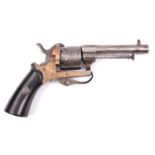 A Belgian 6 shot 7mm Lefaucheux double action pin fire revolver, c 1865, round barrel 86mm, the